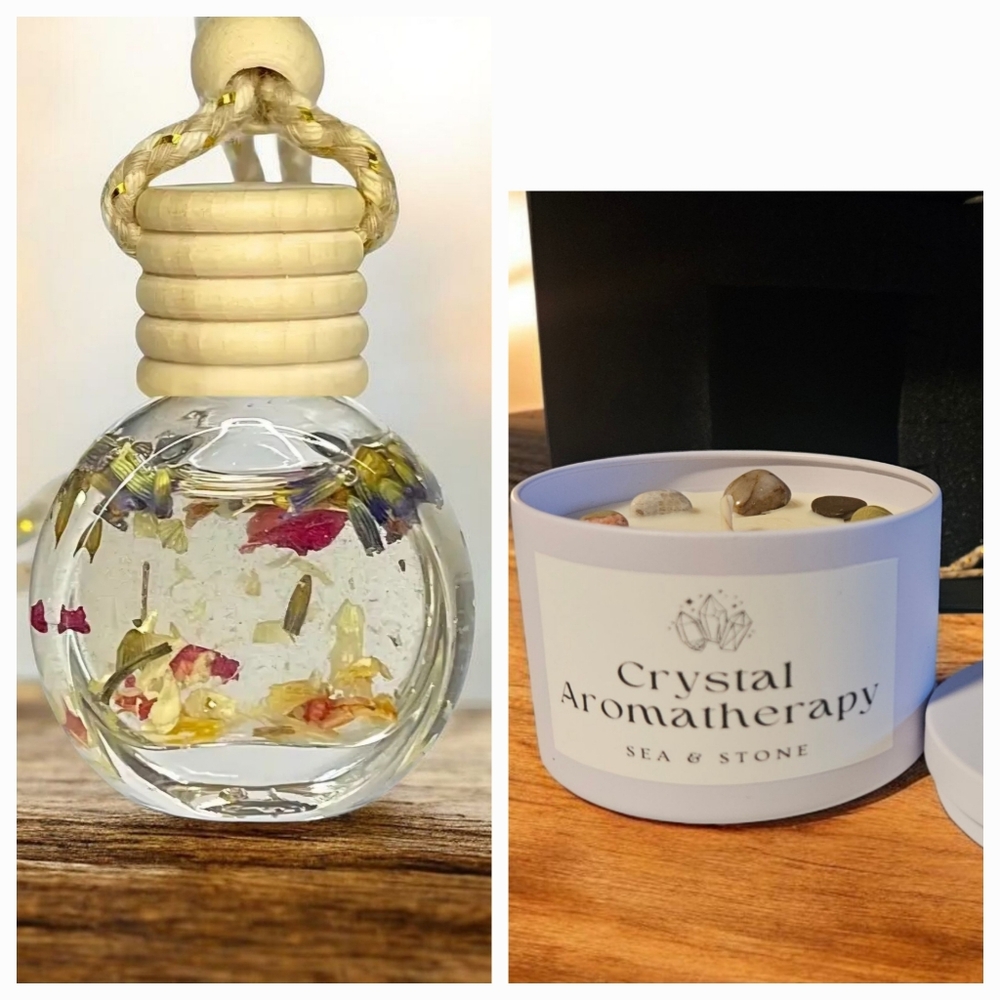 Gift Set - Sea + Stone Scented Soy Candle and Car Diffuser